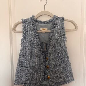 Maeve Blue Tweed Vest with Gold Accents